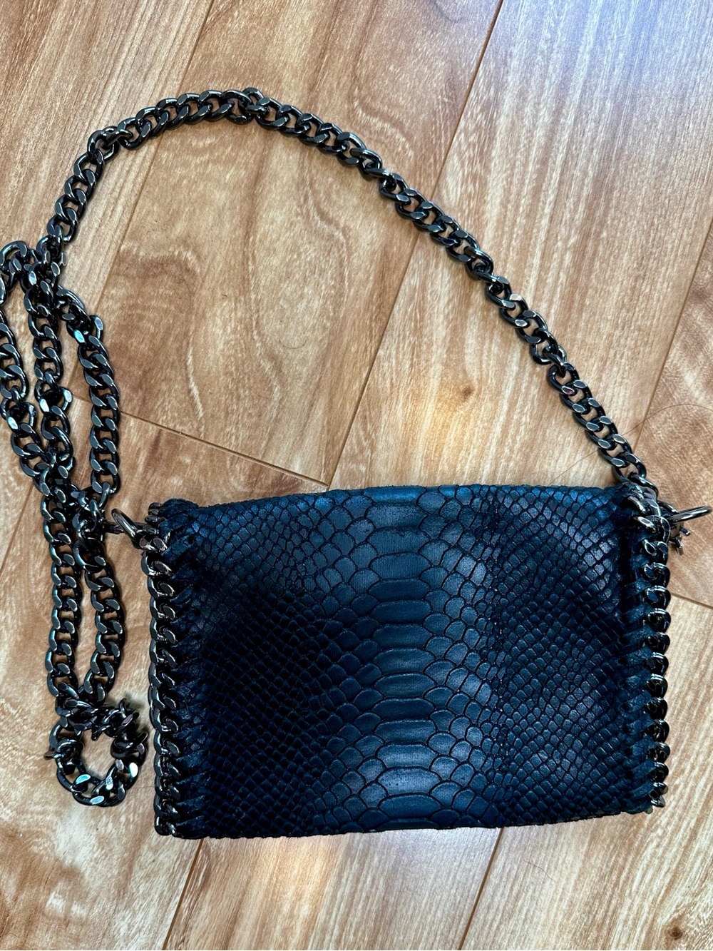 Italian Leather Python Embossed Chain Crossbody - Picture 6 of 9